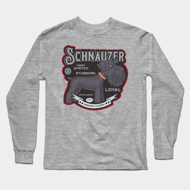 Funny Cute Vintage Black Schnauzer Dog Long Sleeve T-Shirt by Danny Gordon Art